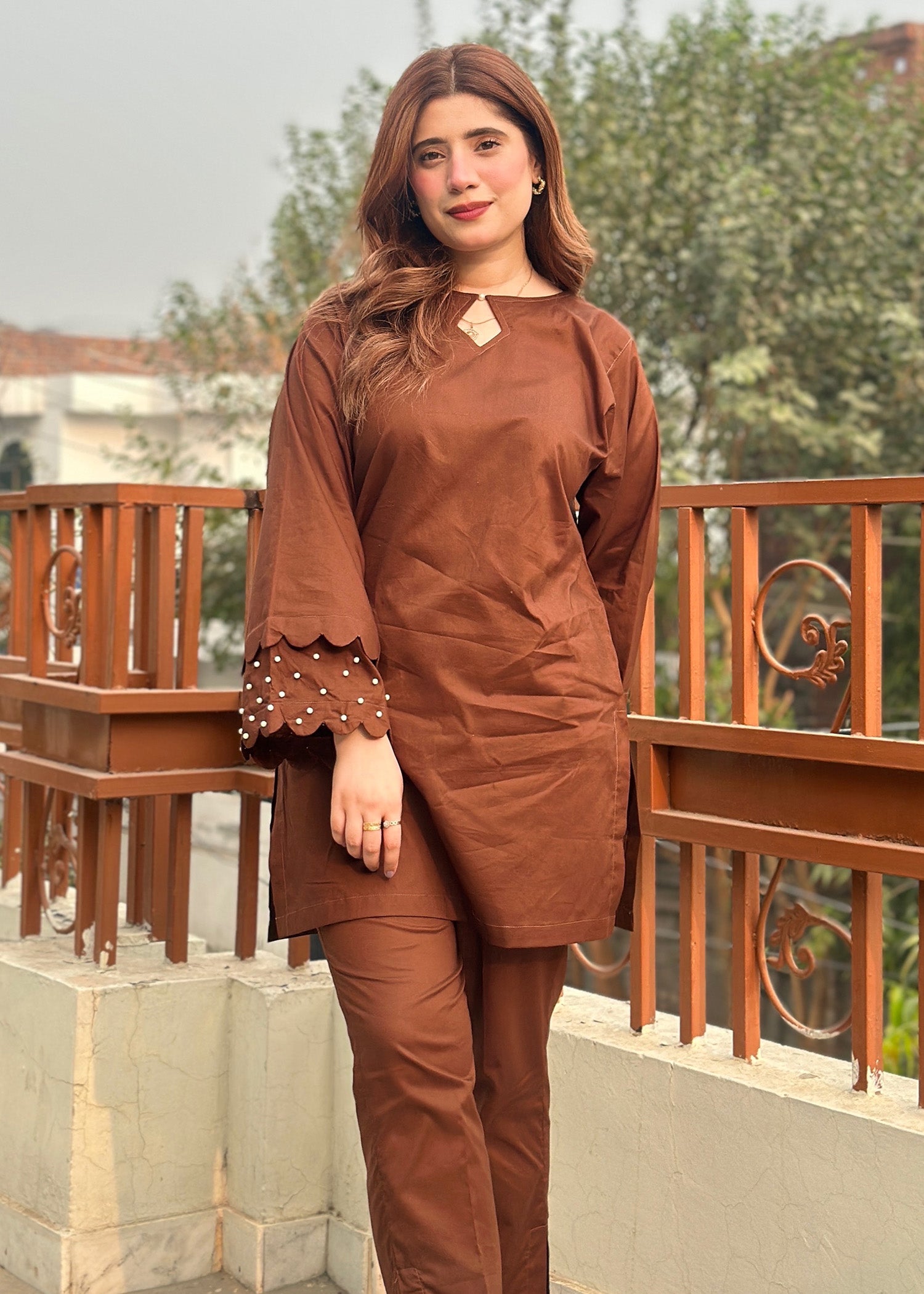 Buy Women 2 Piece Cotton Brown Dress Online – Modest Clothing