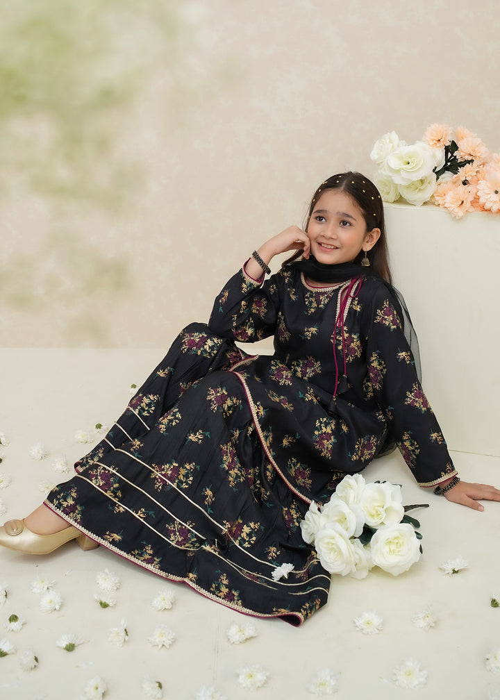 Girls Printed 3 Piece Rawsilk Suit