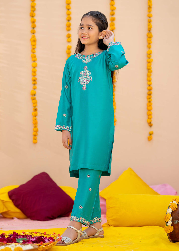 Girls Embroidered 2 Piece Linen Suit 