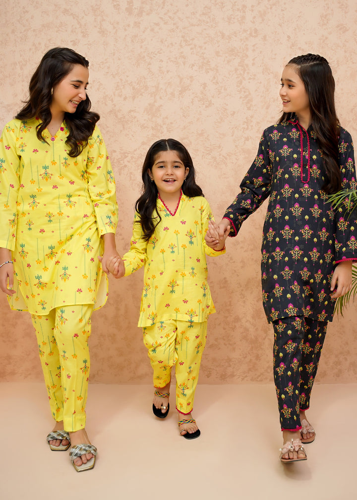 Lawn 2 piece Yellow party wear Dress for girls