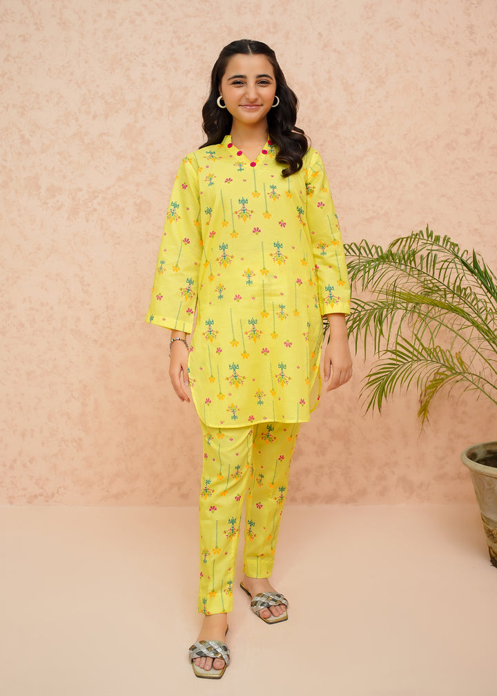 Lawn 2 piece Yellow party wear Dress for girls