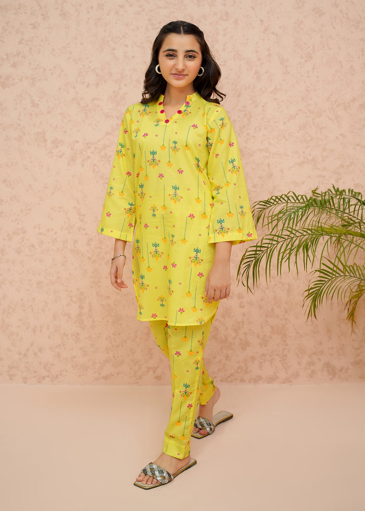 Lawn 2 piece Yellow party wear Dress for girls