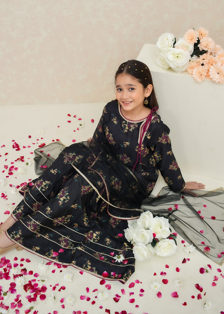 Girls Printed 3 Piece Rawsilk Suit
