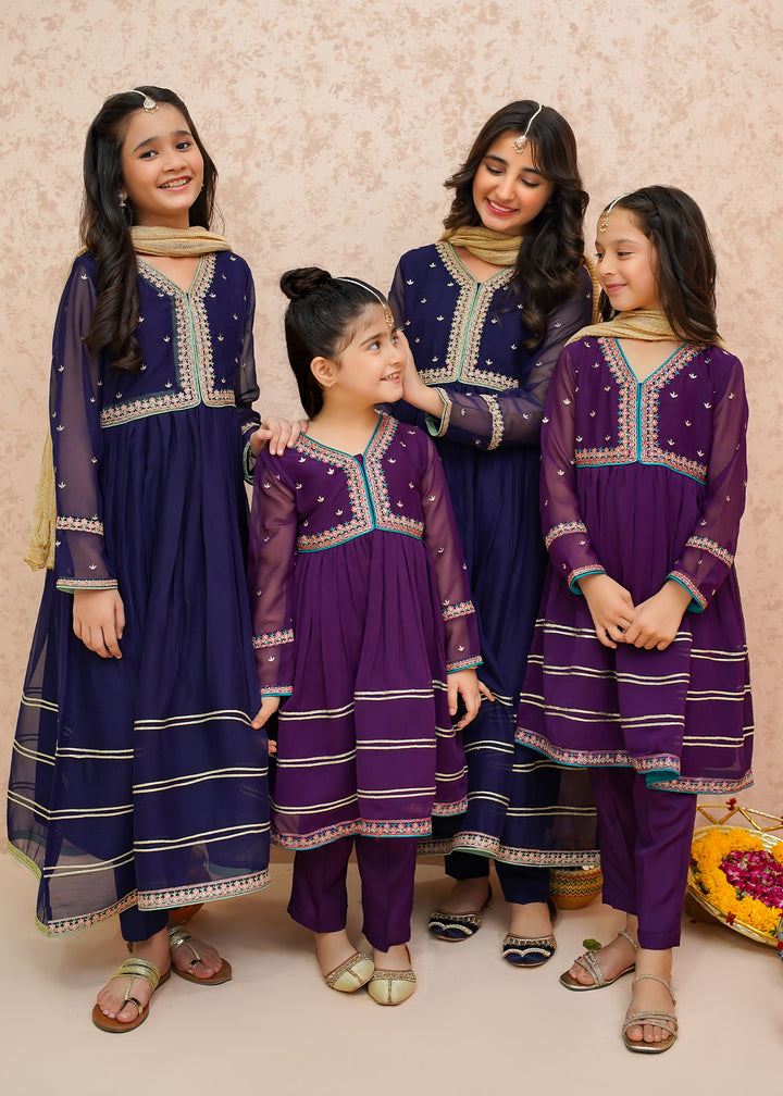 Festive Chiffon Blue 3 Piece Outfit for Girls