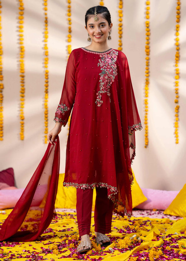 Girls Embroidered Rawsilk 3 Piece Suit