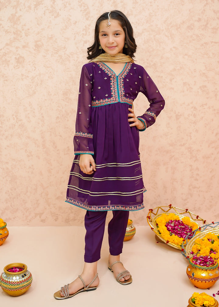 Festive Chiffon Purple Outfit for Girls