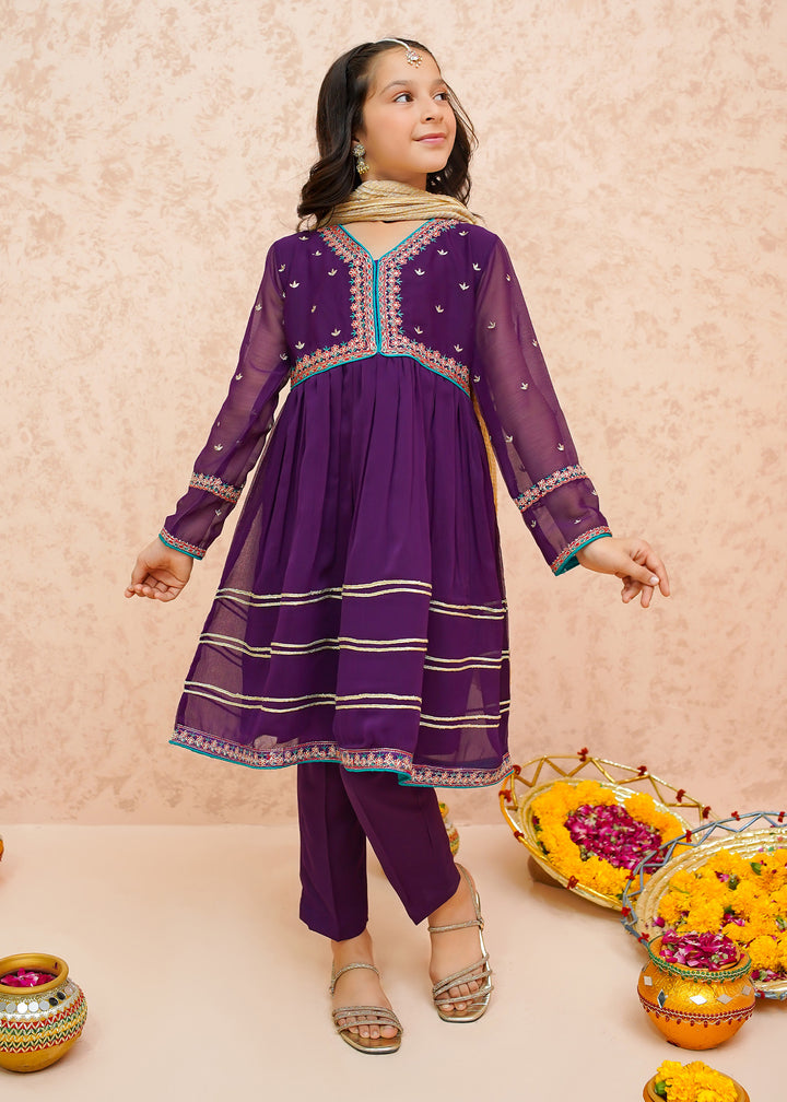 Festive Chiffon Purple Outfit for Girls