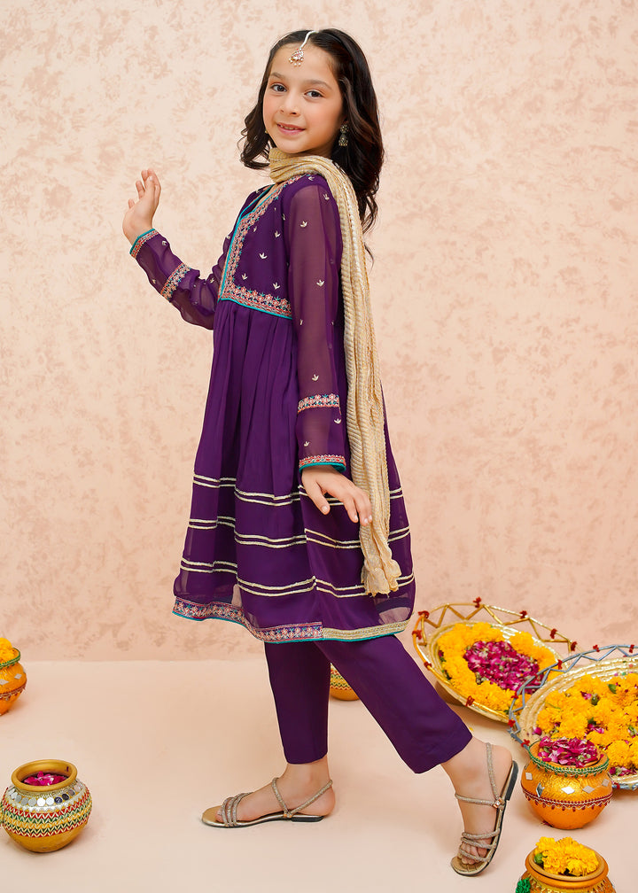 Festive Chiffon Purple Outfit for Girls