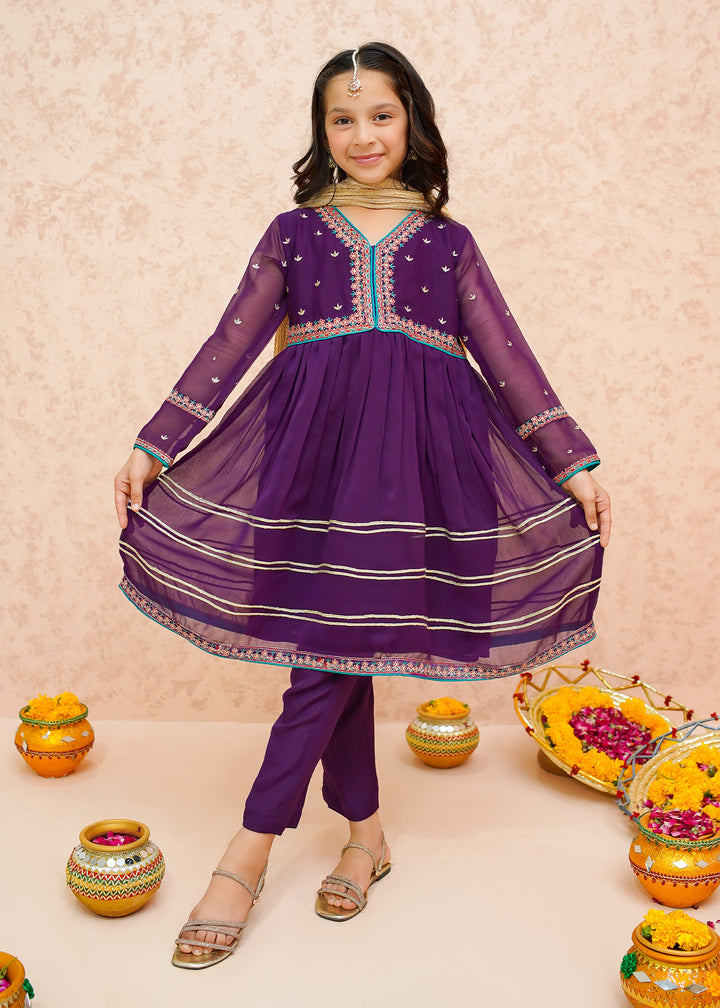 Festive Chiffon Purple Outfit for Girls