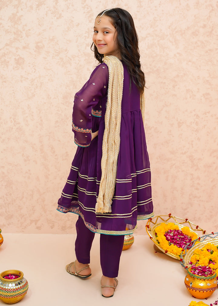 Festive Chiffon Purple Outfit for Girls