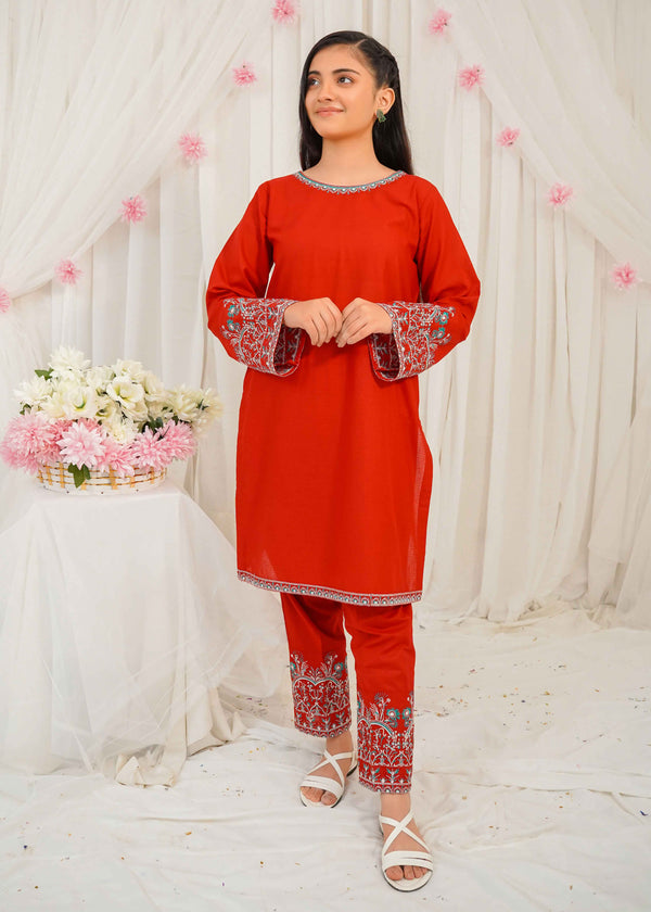Red Cotton Womens 2 Piece Suit