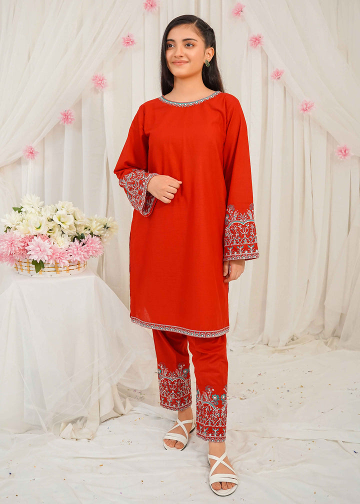 Red Cotton Womens 2 Piece Suit