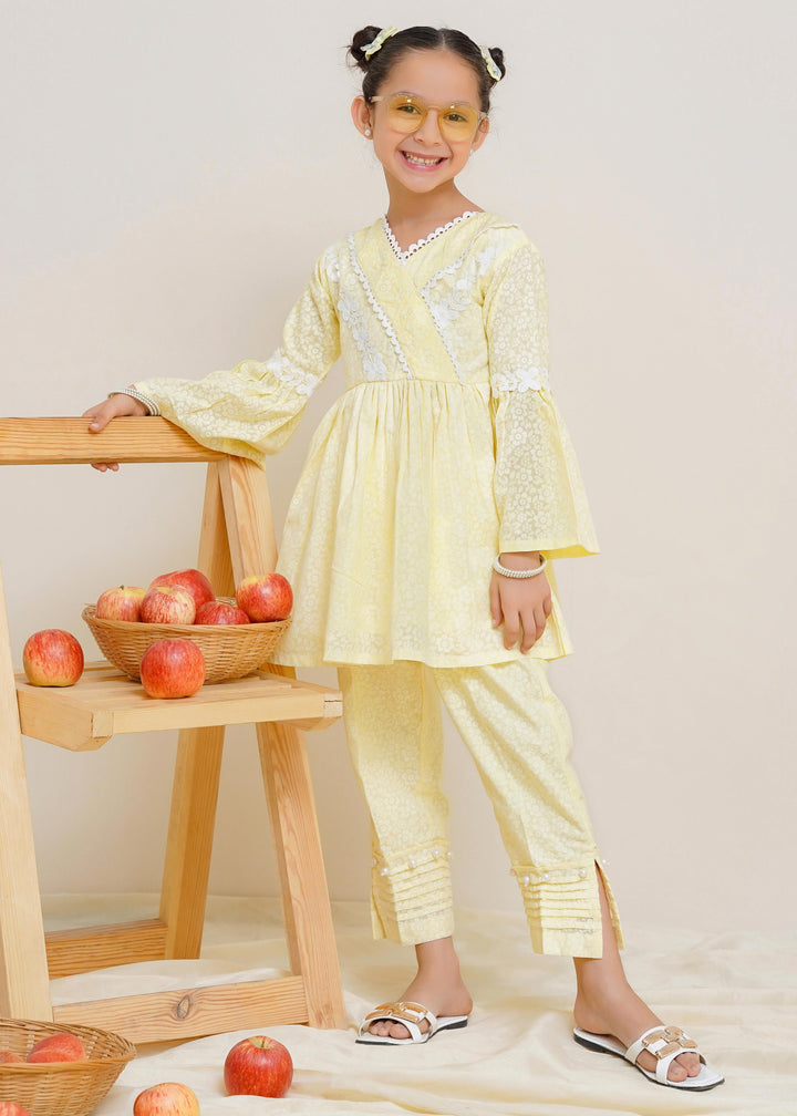 Yellow Embossed Girls 2 Piece Suit