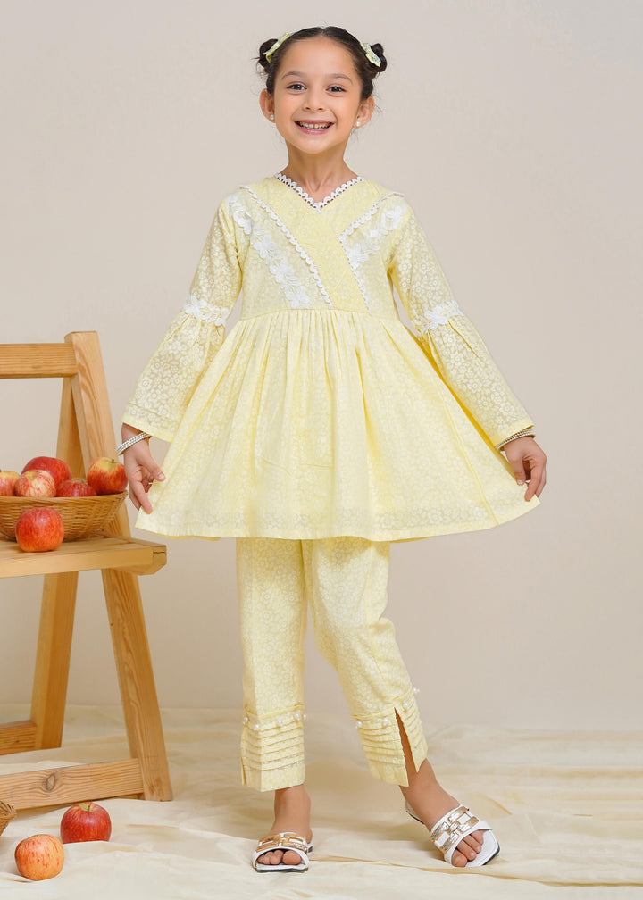 Yellow Embossed Girls 2 Piece Suit