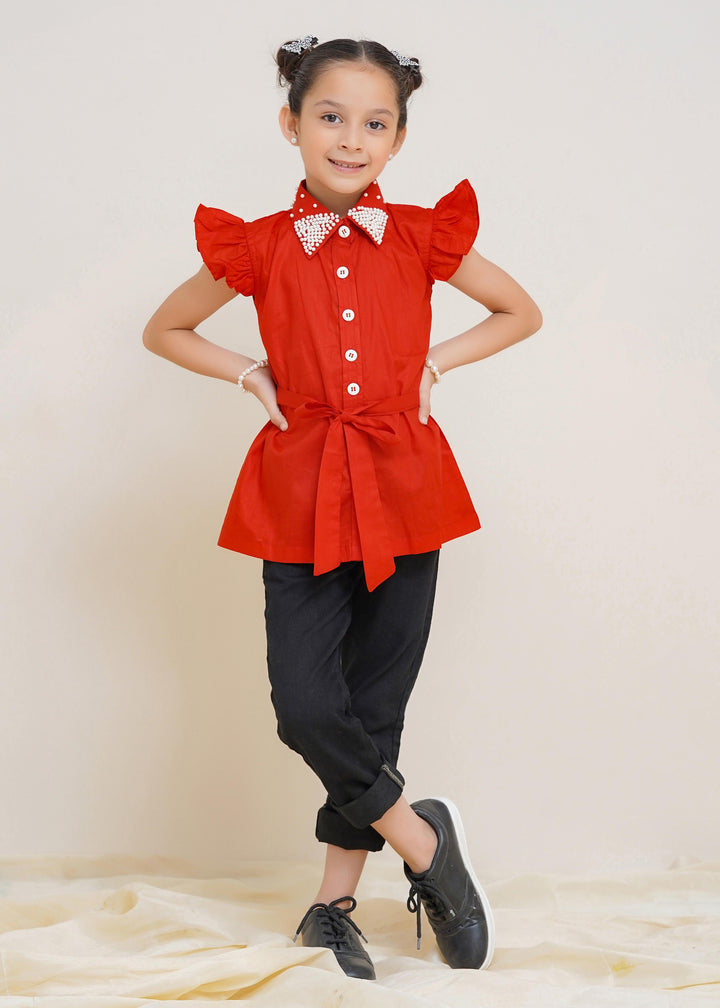 Red Cotton Girls Top