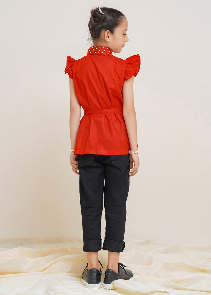Red Cotton Girls Top