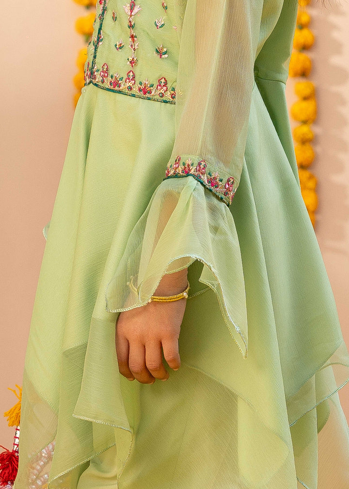 Green Chiffon Embroidered 3 Piece Suit For Girls