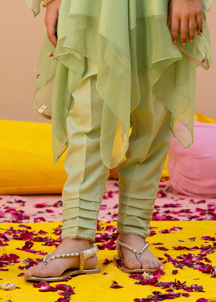 Green Chiffon Embroidered 3 Piece Suit For Girls