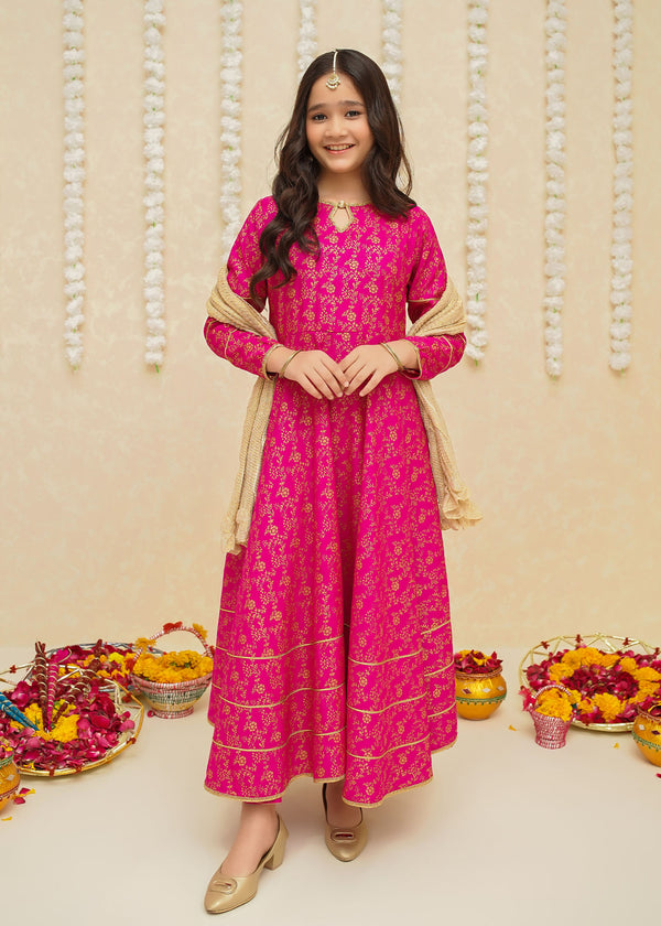 Rawsilk 3 Piece Pink Frock | 8915