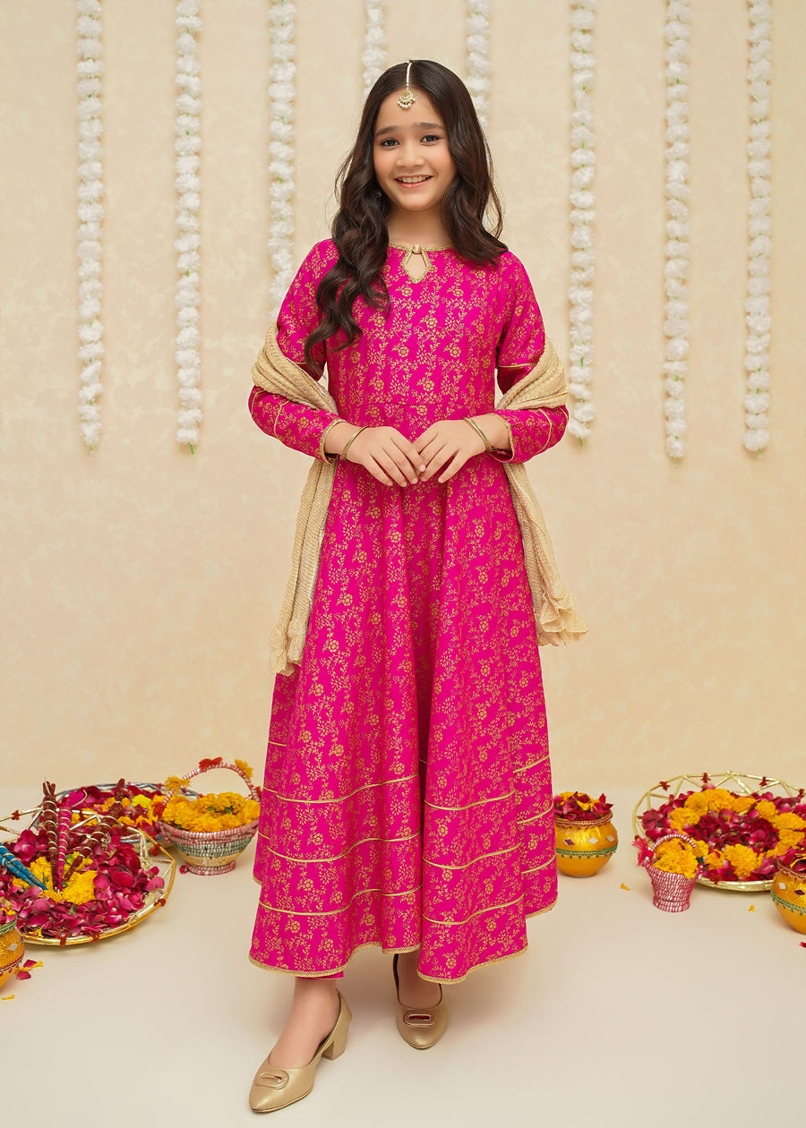 Pink Rawsilk Frock for Girls