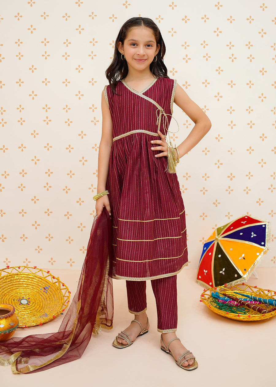 Anghrakha Style 3 Piece Suit for Girls