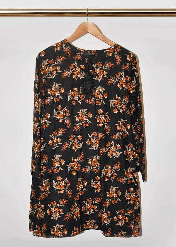 2 Piece Printed Black Lawn Suit