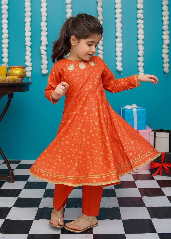 Cotton 3 Piece Orange Frock | 9220