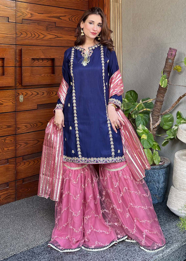 3 Piece Women Raw Silk Gharara - Gulnoor