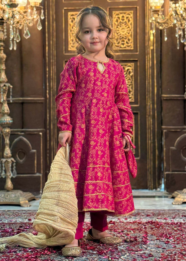 3 Piece Rawsilk Printed Frock