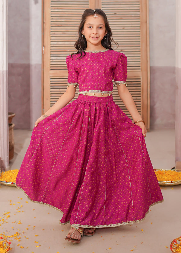 3 Piece Printed Rawsilk Lehenga