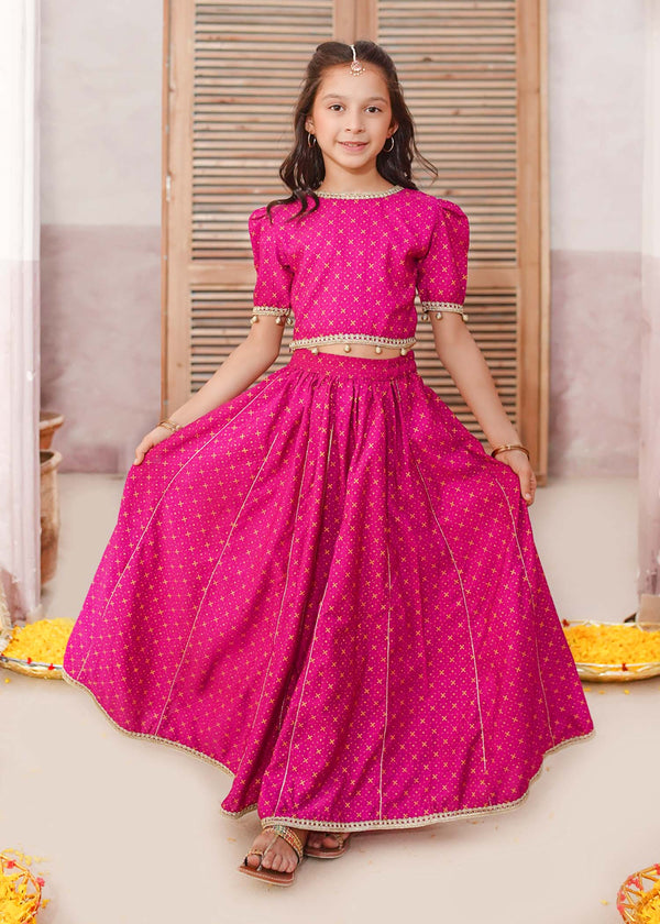 3 Piece Printed Rawsilk Lehenga