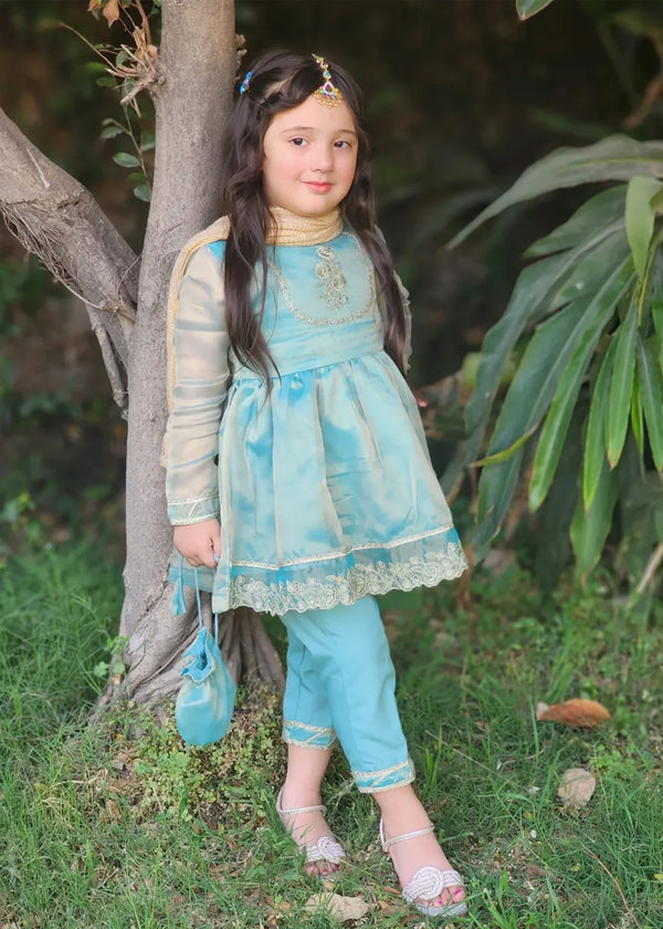 Girls Green Maysuri Frock | 9025
