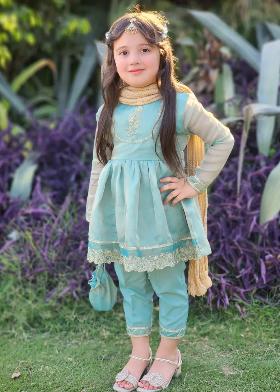Girls Green Maysuri Frock | 9025