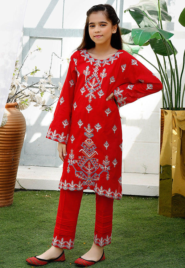 Khaddar Red 2 Piece Suit