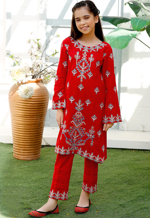 Khaddar Red 2 Piece Suit