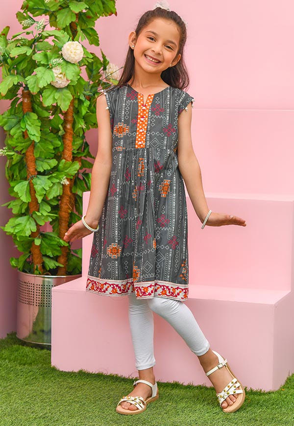 Kids Grey Kurti Outfit