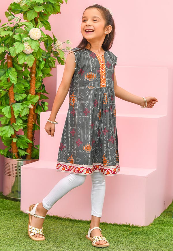 Kids Grey Kurti Outfit