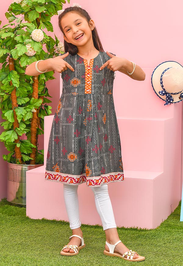 Kids Grey Kurti Outfit