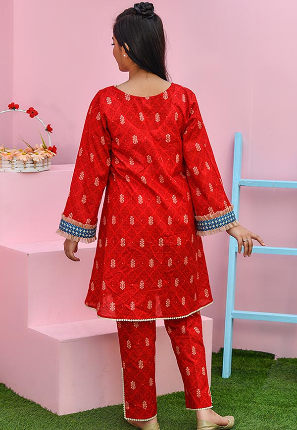 Girls Red 2 Piece Suit