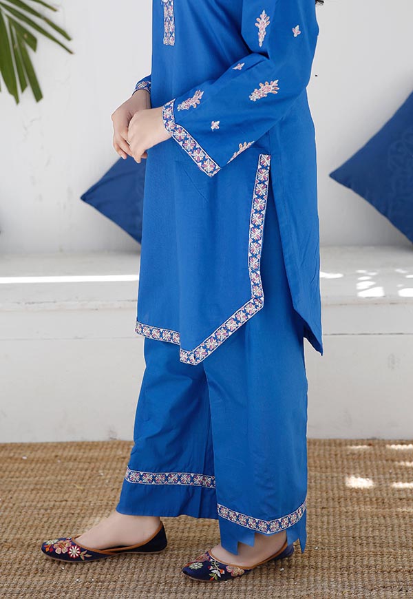 Blue Embroidered 2 Piece Suit