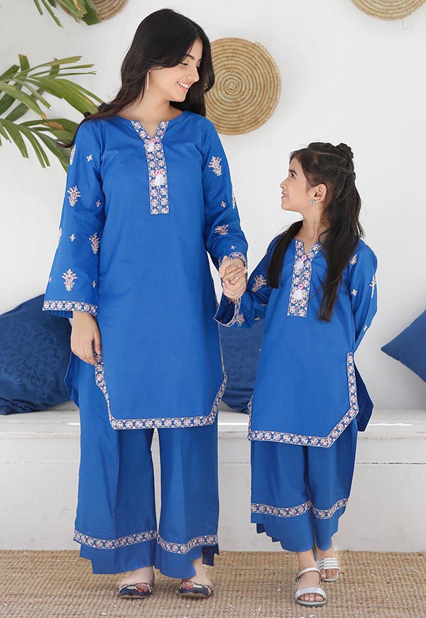 Blue Embroidered 2 Piece Suit