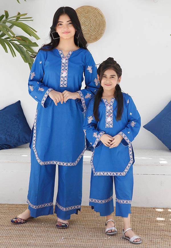 Blue Embroidered 2 Piece Suit