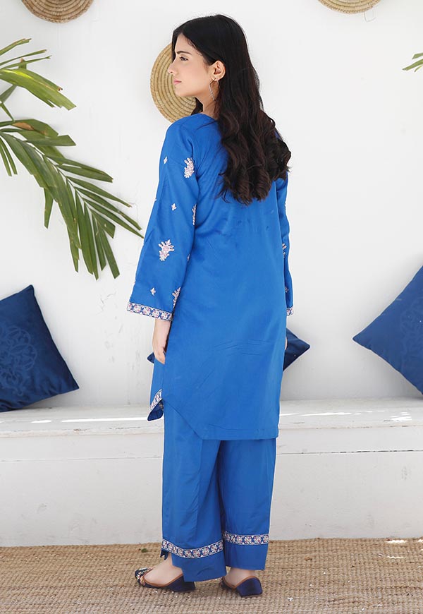 Blue Embroidered 2 Piece Suit