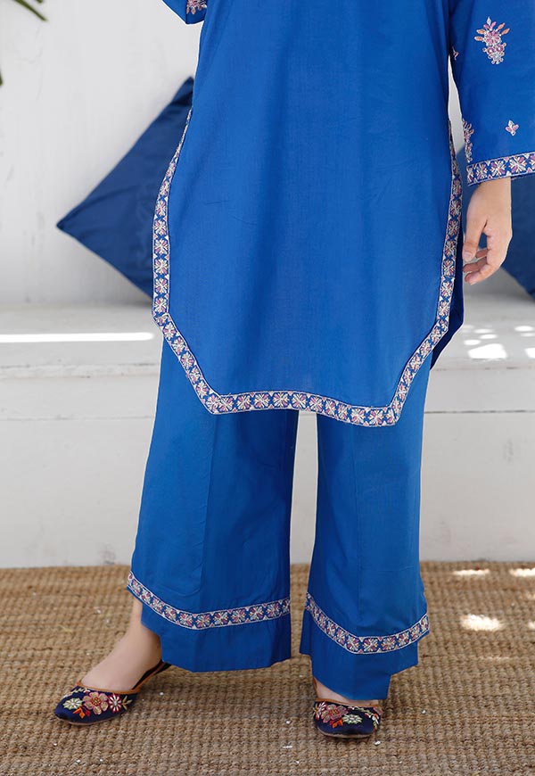 Blue Embroidered 2 Piece Suit