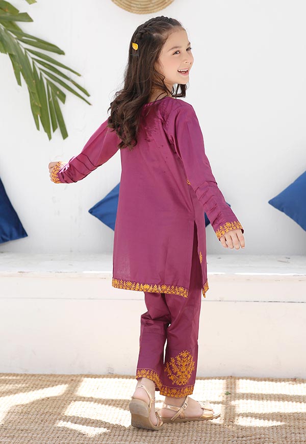 embroidered purple cotton lawn