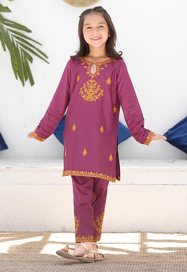 embroidered purple cotton lawn