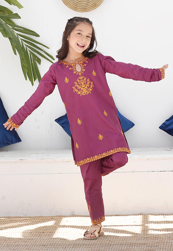 embroidered purple cotton lawn