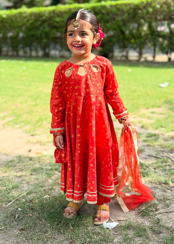 Cotton 3 Piece Orange Frock | 9220