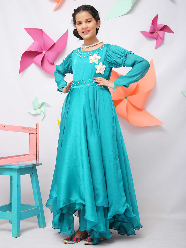Girls Green Silk Dress