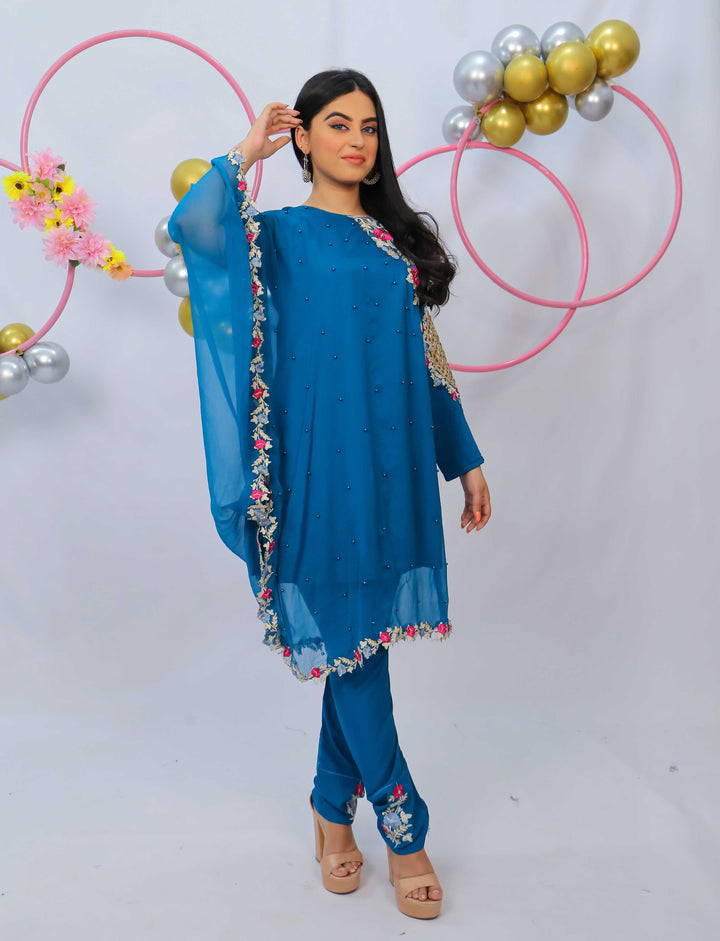 Embroidered Poncho - 3 Piece - Modest Clothing